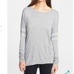 Vince Gray Drop Sleeve Mesh Stripe Long Sleeve Top
